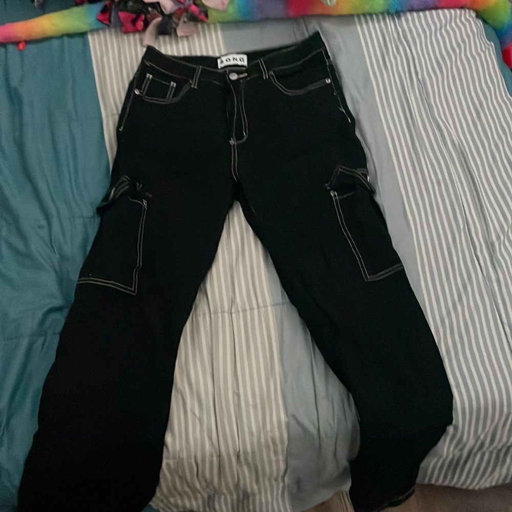 Cargo black pants white seams